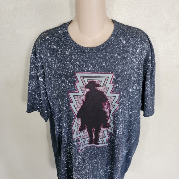 Gildan Navy Bleached Tie Dye Softstyle Short Sleeve T-shirt Size Women's Large - Picture 5 of 10